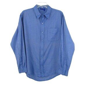 Fresh Produce Blue Stripe Button Front Shirt Top Size M Cotton Blend Long Sleeve